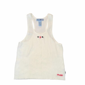 VTG Mudd White Ribbed Tank Top XL Red Embroidery Baby Doll Y2K